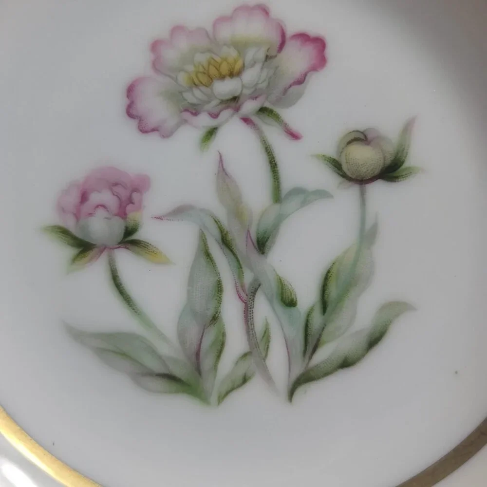 FOUR Mikado Harmony Fruit Bowls Cream Rim Pink Floral Center